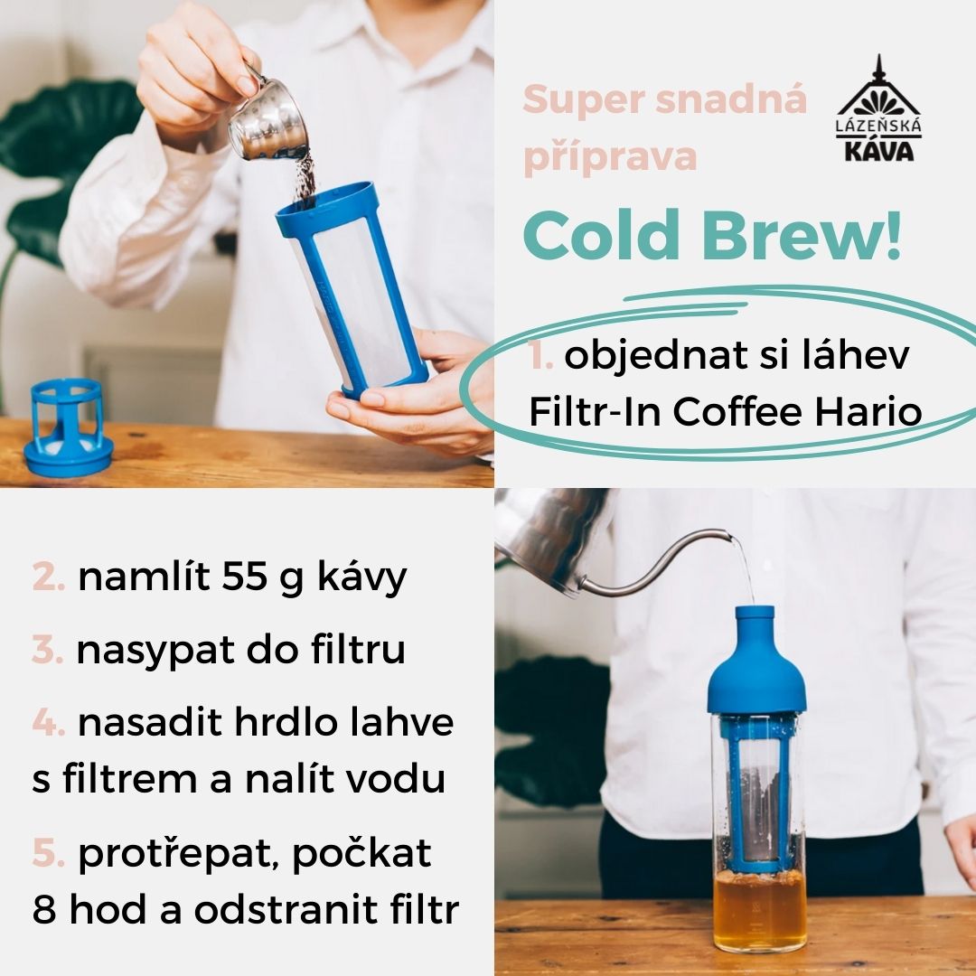 Domácí příprava Cold Brew v Hario Filtr-In nádobě.